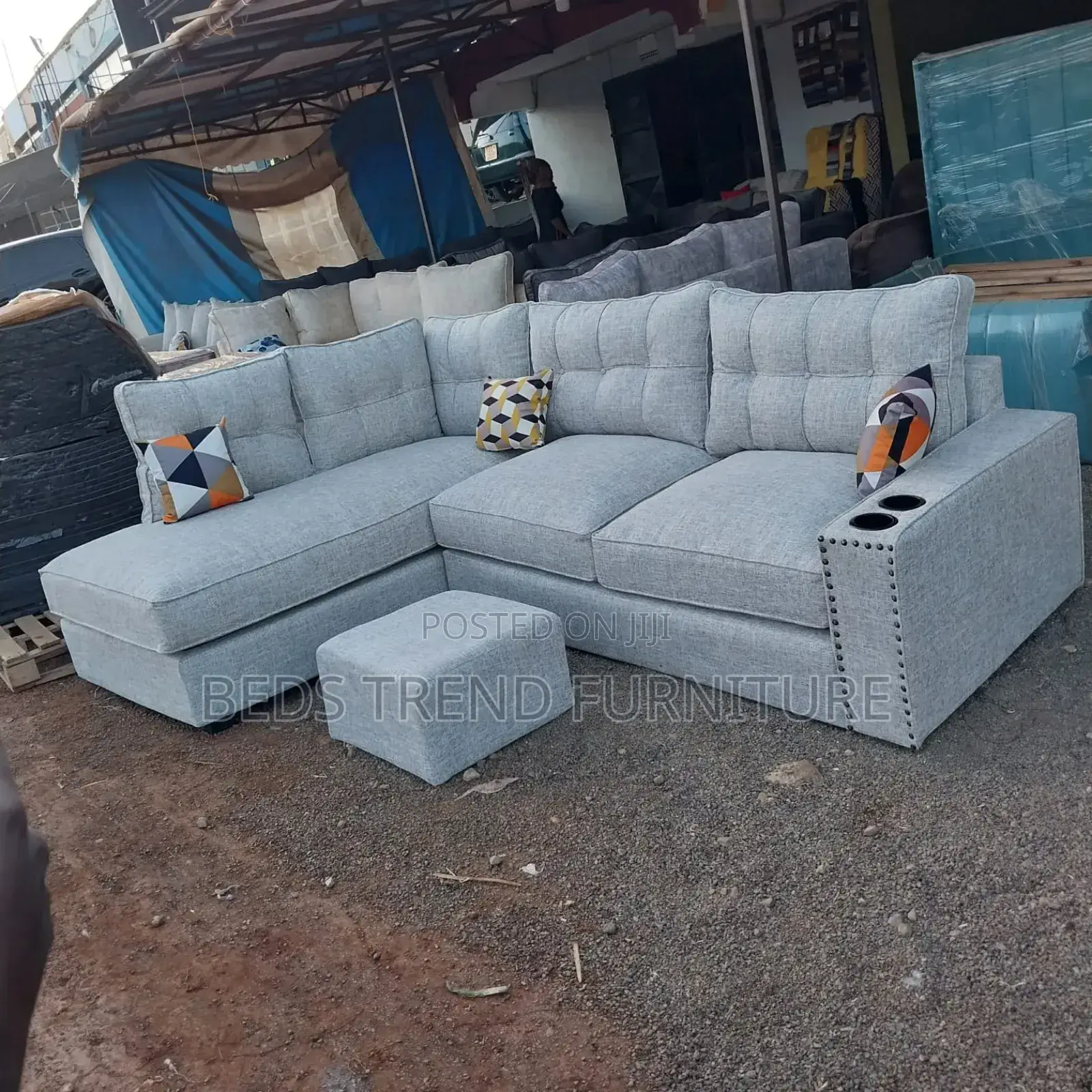 6 Seater Modern Light Grey L-Shaped Seat