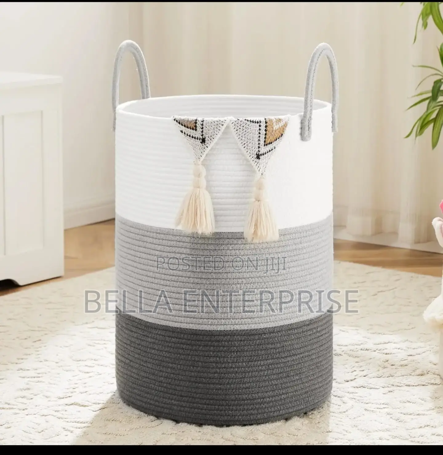 Available Cotton Rope Hand-Woven Large Storage Basket With Handles.
