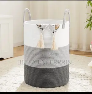 Available Cotton Rope Hand-Woven Large Storage Basket With Handles.