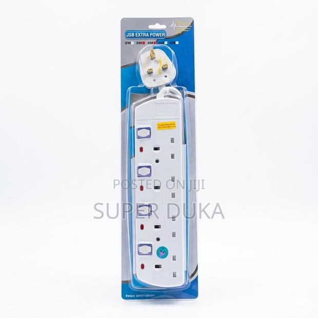 JSB 4-Way Extension Socket - 3m Heavy Duty Surge Protector (White)