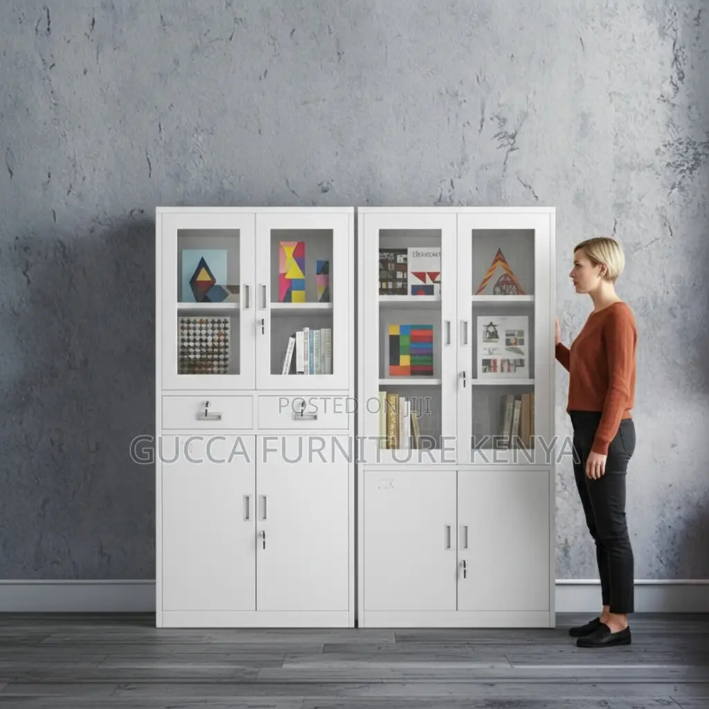 2-Door Half Glass Display Filling Steel Cabinet
