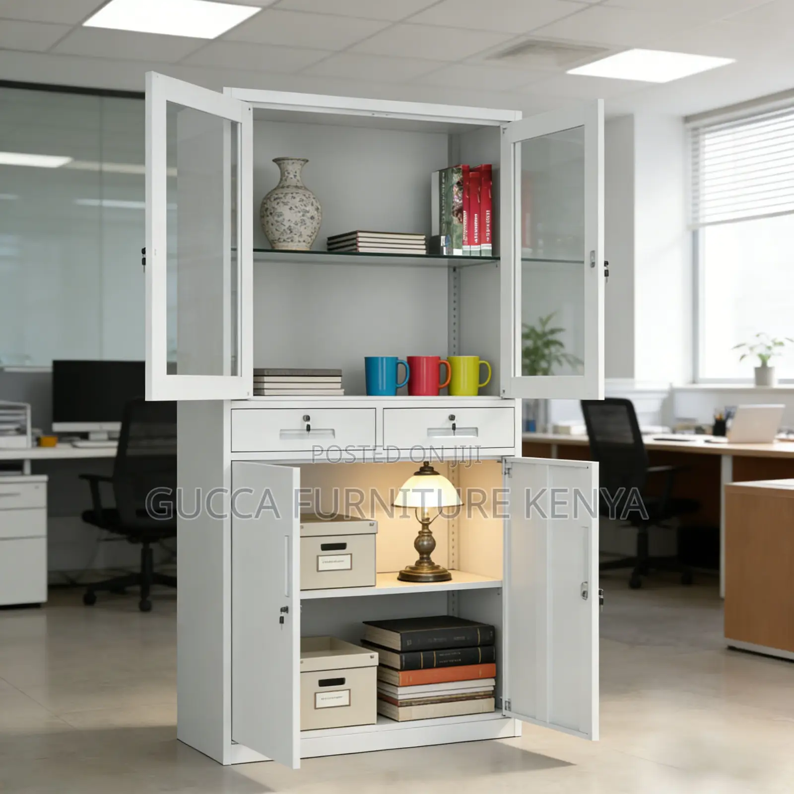 2-Door Half Glass Display Filling Steel Cabinet