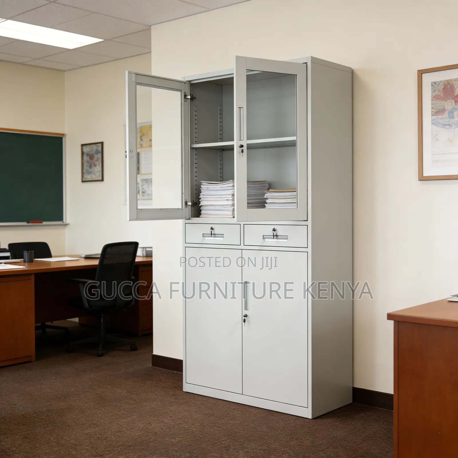 2-Door Half Glass Display Filling Steel Cabinet