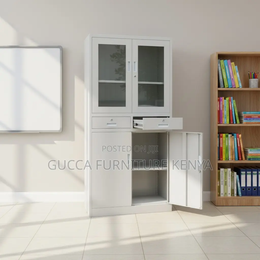 2-Door Half Glass Display Filling Steel Cabinet