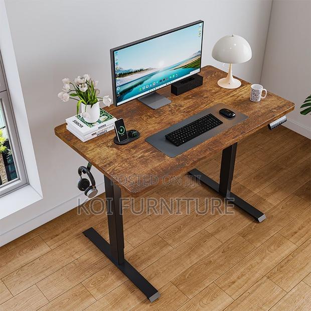 Office Table; Adjustable Home Office Computer Brown Construct Desk