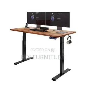 Office Table; Adjustable Home Office Computer Brown Construct Desk
