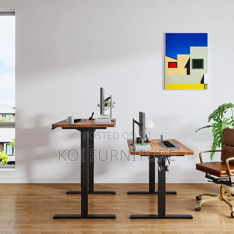 Office Table; Adjustable Home Office Computer Brown Construct Desk