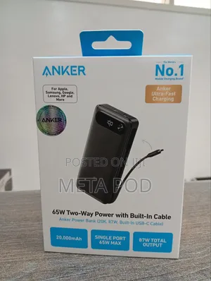 Anker Power Bank 20000mah 87w With Built in Usb -C Cable