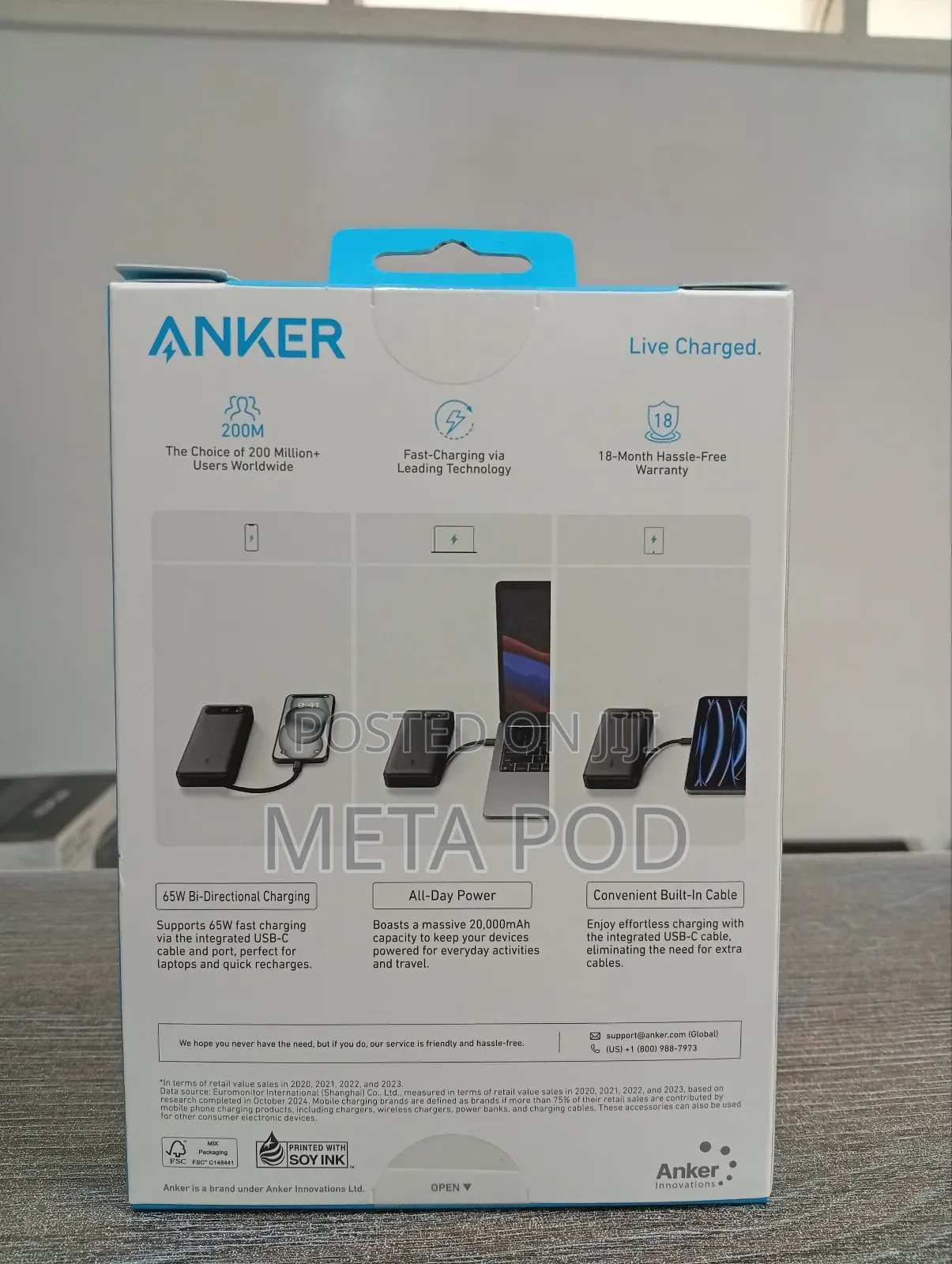 Anker Power Bank 20000mah 87w With Built in USB -C Cable