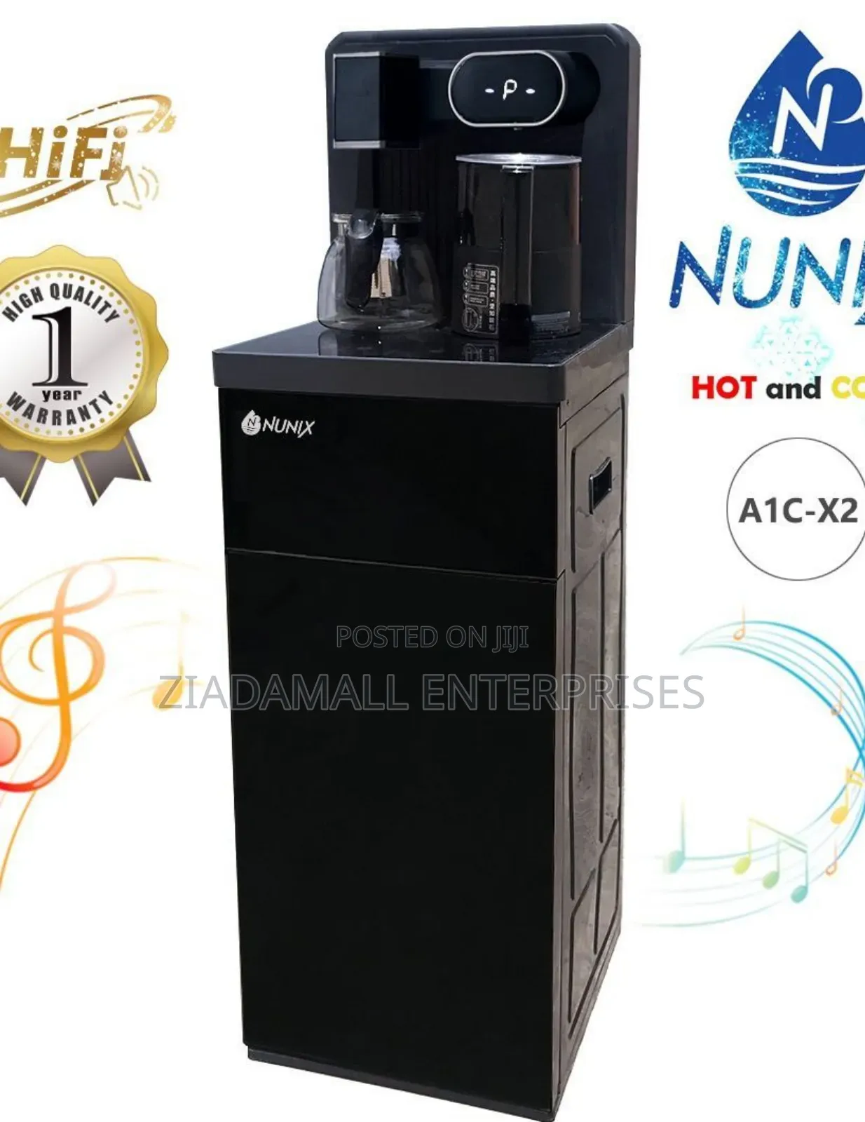 Black Nunix A1c-X2 Hot and Cold Water Dispenser With Music System