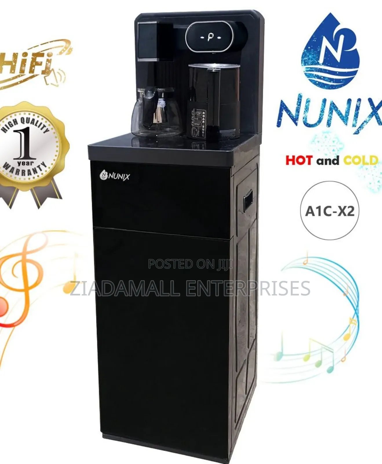 Black Nunix Bottom Load Hot Cold Water Dispenser With Music System