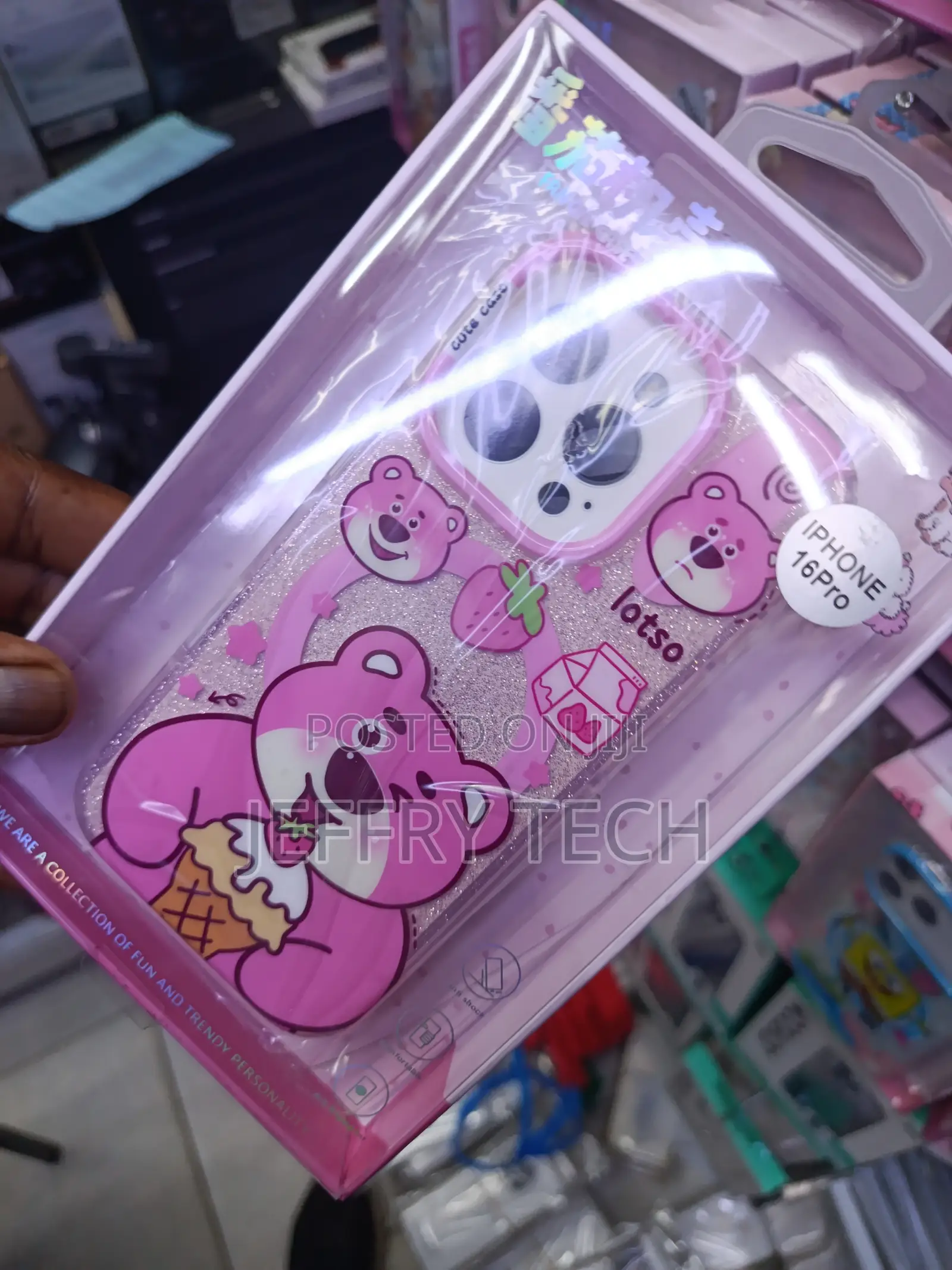 Glittery Pink Lotso Disney Strawberry Bear iPhone 16 Pro Magsafe Case