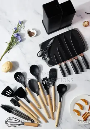 Black 19 Piece Executive Silicone Spoons and Knife Sets