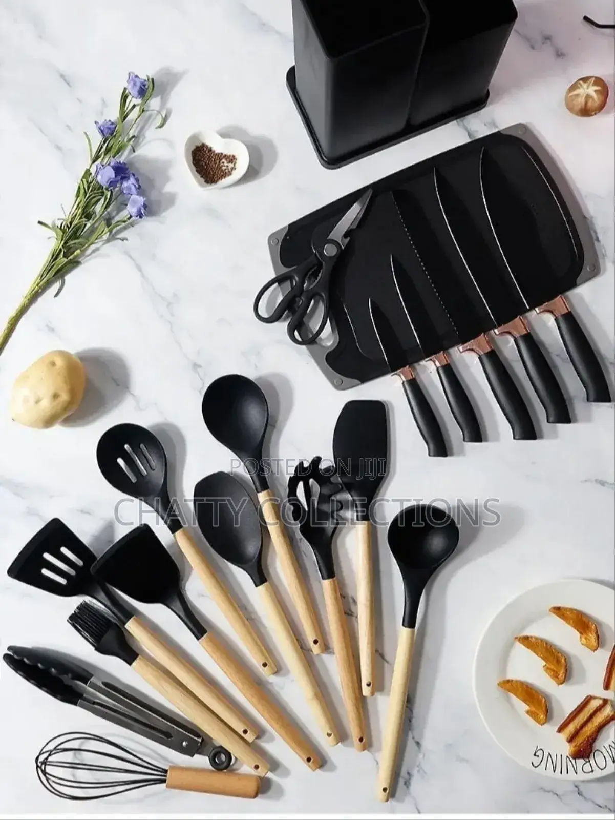 Black 19 Piece Executive Silicone Spoons and Knife Sets