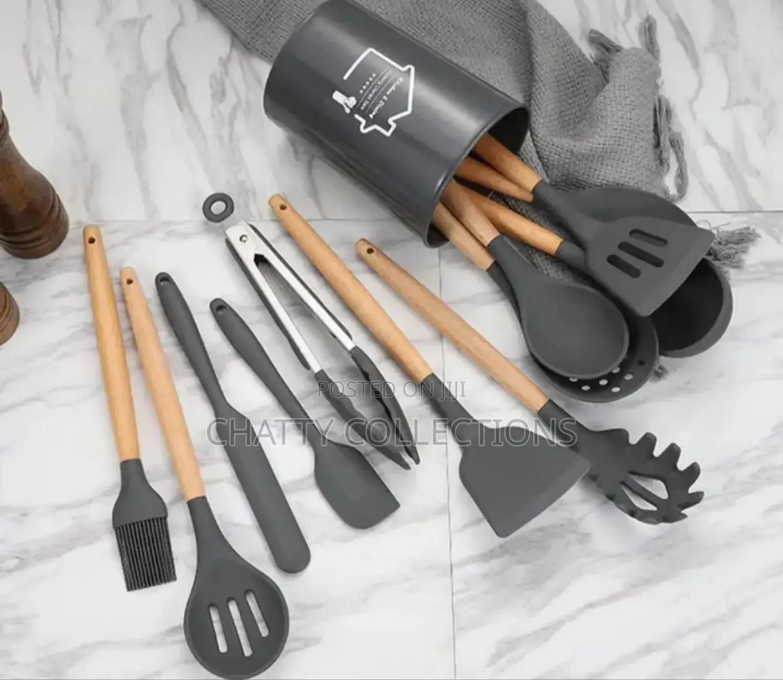 Gray 12 Piece Silicone Spoons Set