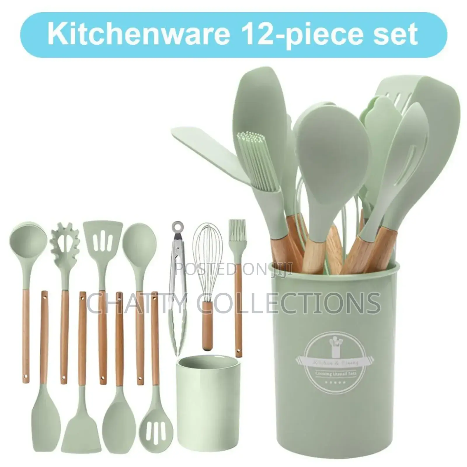 Mint Green 12 Piece Silicone Spoons And Knife Set