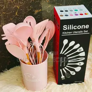 Pink 12 Piece Silicone Spoons and Knife Set