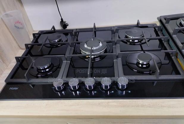 Haier 5-Burner Built-in Gas Hob Hob-S775b 75cm Black Glass, Wok Burner