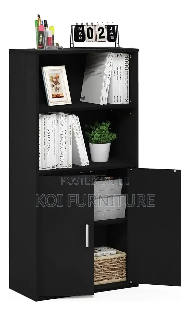 Office Cabinets; Wooden Storage Cabinet With Open and Lockable Shelves
