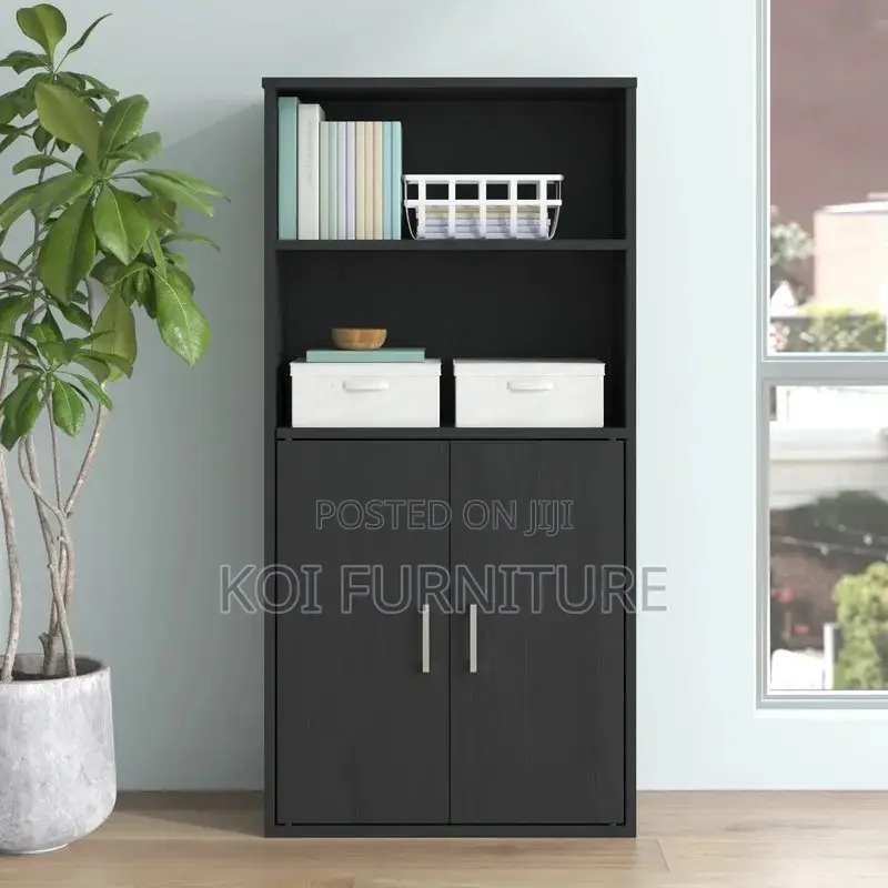Office Cabinets; Wooden Storage Cabinet With Open and Lockable Shelves