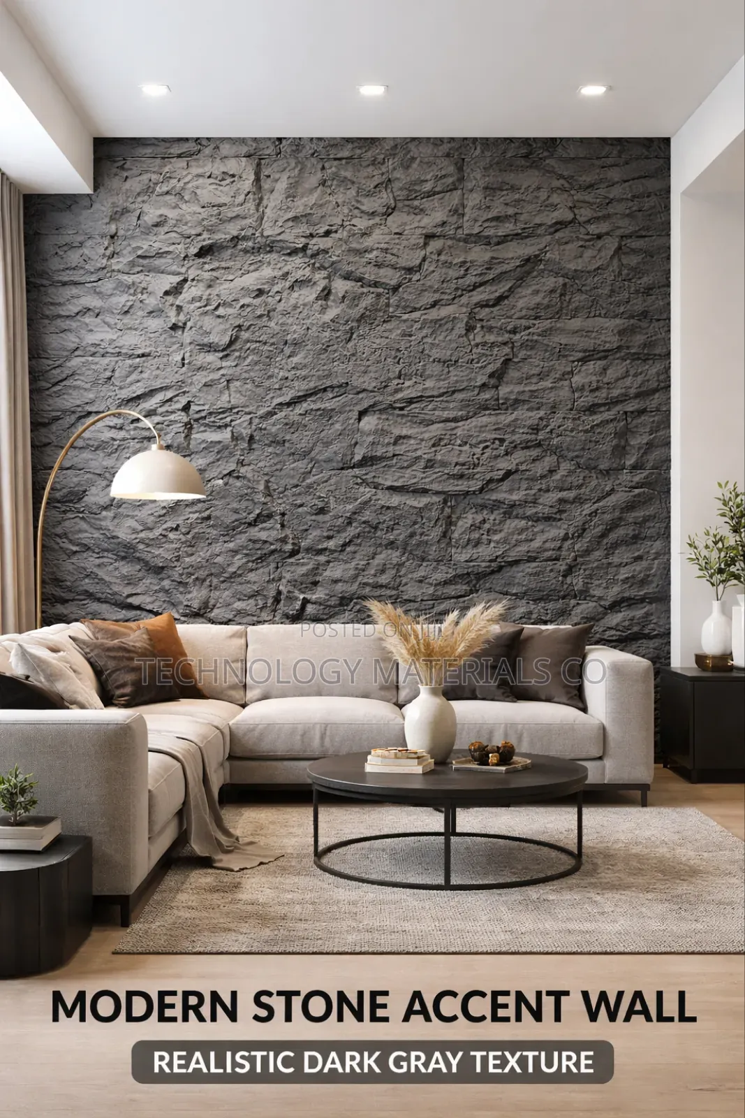 Modern Dark Grey Pu Stone Panel–3d Decorative Interior Wall Cladding