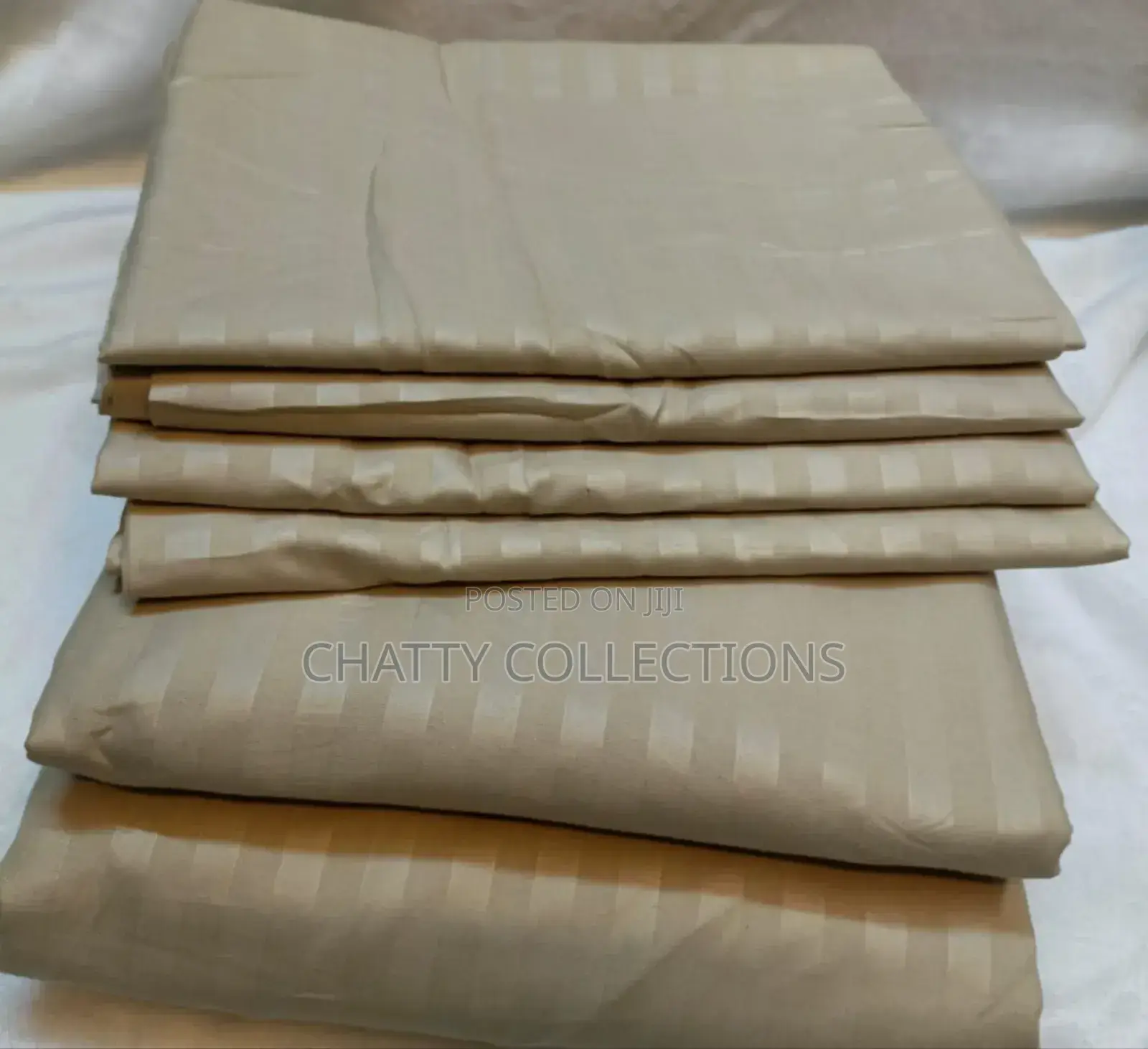 Beige King Size 6 Piece 7 by 8 Stripped Cotton Bedsheets Set