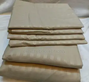 Beige King Size 6 Piece 7 by 8 Stripped Cotton Bedsheets Set