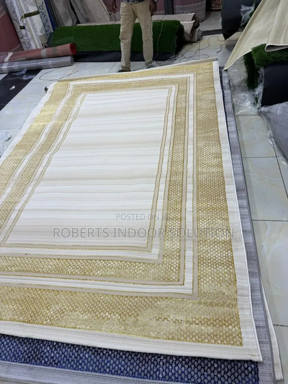 Beige and Gold Turkish Modern Area Rug.