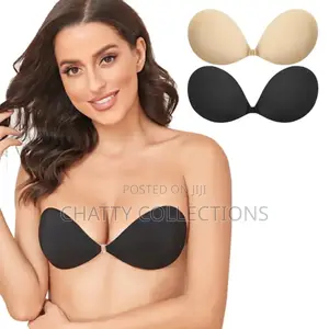 Beige and Black Front Buckle Silicone Srapless Bras