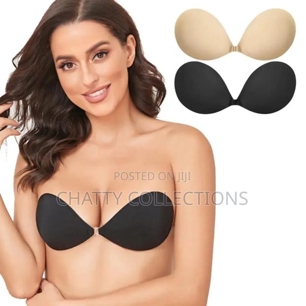 Beige and Black Front Buckle Silicone Srapless Bras
