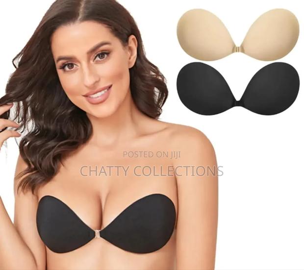 Beige and Black Front Buckle Silicone Srapless Bras - thumbnail 2