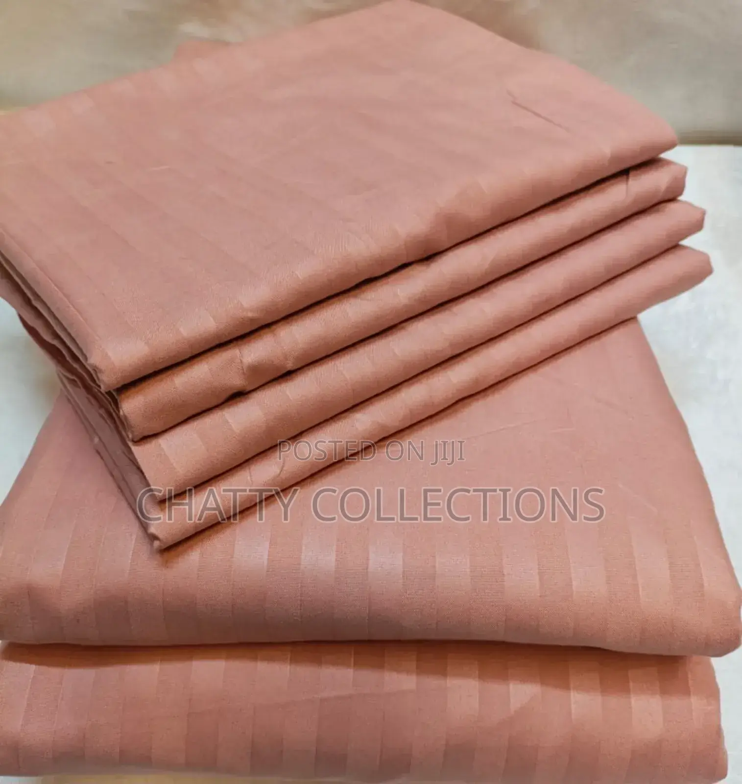 Pink King Size 6 Piece 7 by 8 Stripped Cotton Bedsheets Set