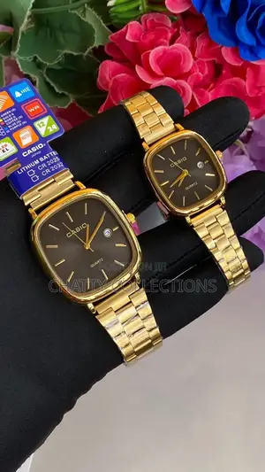 2 in 1 Gold Unisex Casio Square Wrist Couples Watches