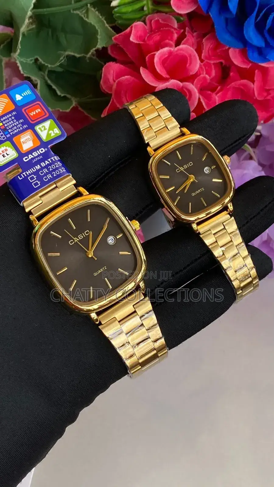 2 in 1 Gold Unisex Casio Square Wrist Couples Watches