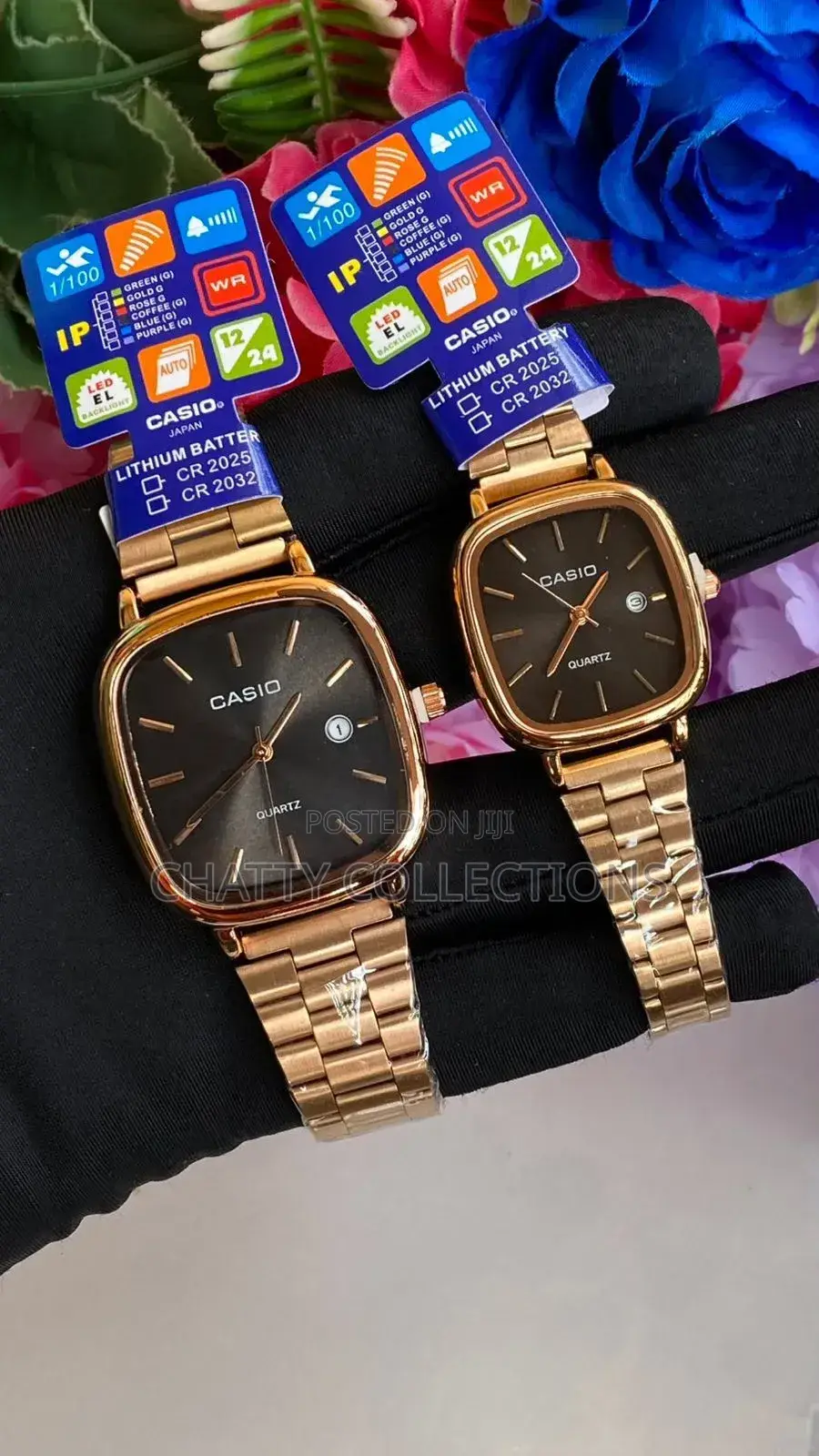 2 in 1 Gold Unisex Casio Square Wrist Couples Watches
