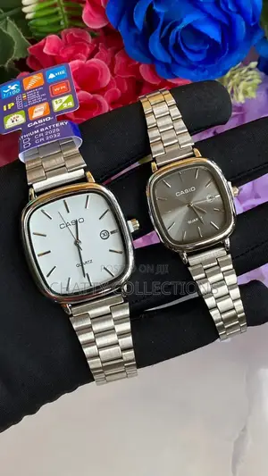 2 in 1 Silver Unisex Casio Square Wrist Couple Watches