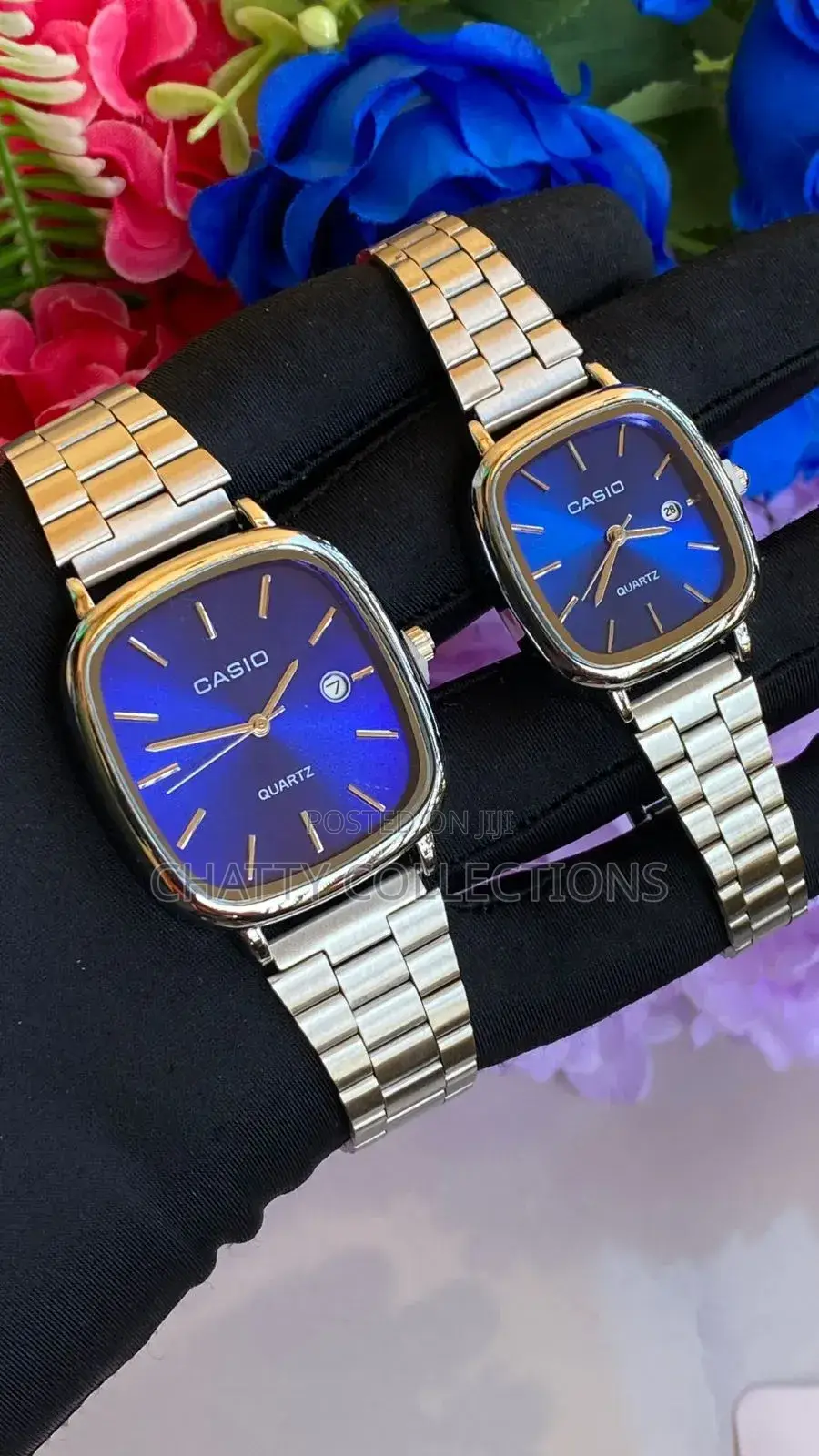 2 in 1 Silver Unisex Casio Square Wrist Couple Watches