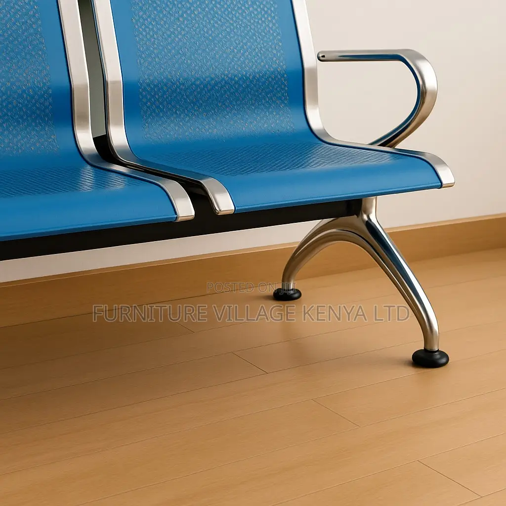 Reception Bench; 3-Seater Blue Metallic Airport Reception Bench