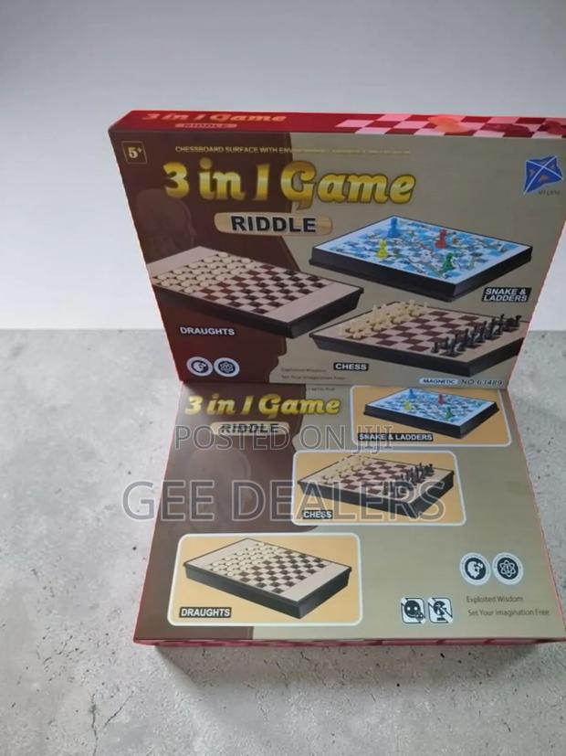 3 in 1 Riddle Game,Chess, Draught, Snake and Ladders Game