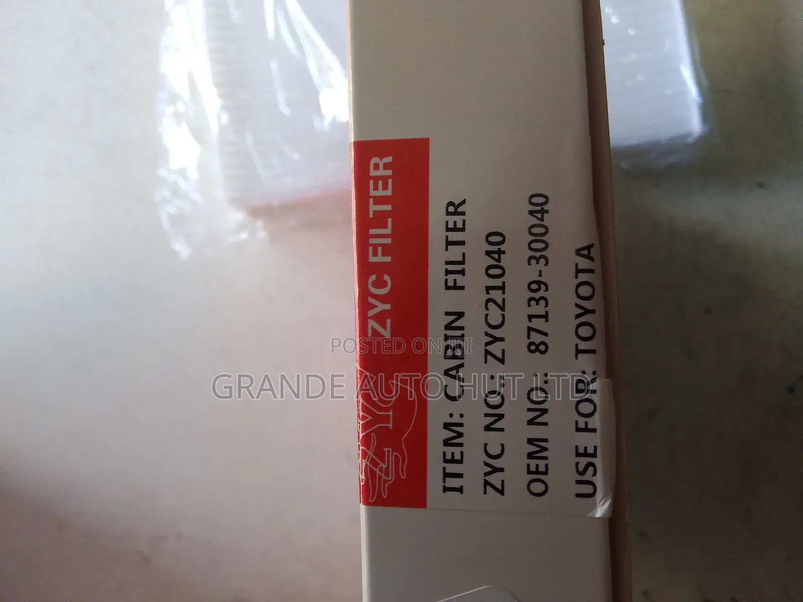 Ac Filter Toyota Fielder/Axio (Zyc Brand)