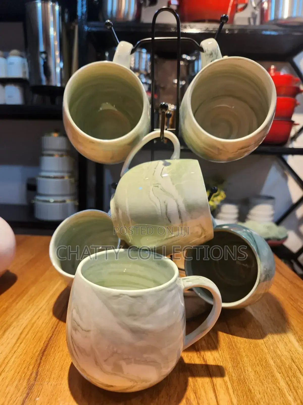 6 Pieces Green Ceramic Marble Pot Mugs