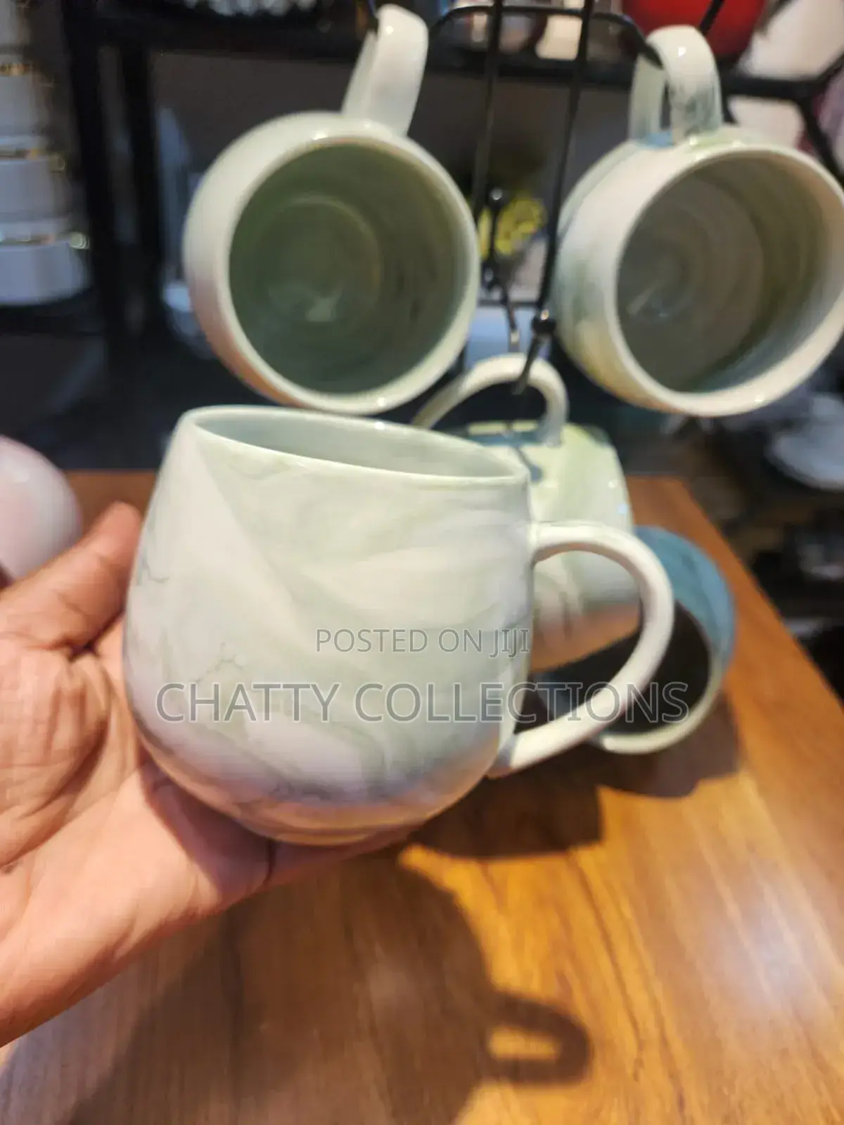 6 Pieces Green Ceramic Marble Pot Mugs