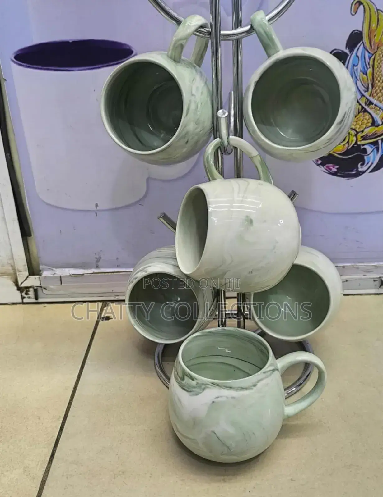 6 Pieces Green Ceramic Marble Pot Mugs