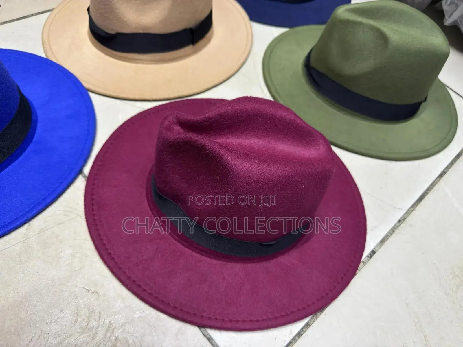 Maroon Unisex Wide Brim Fedora Hats With Black Ribbon