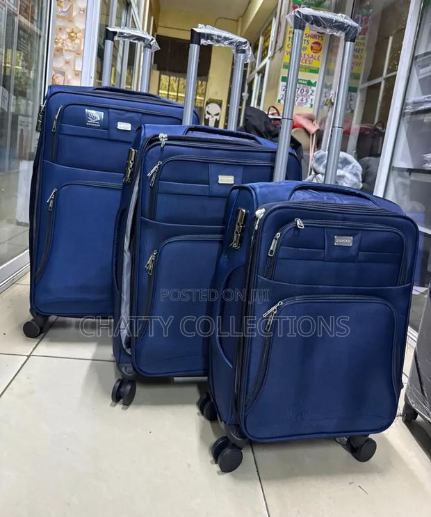 Navy Blue 3 in 1 Waterproof Fabric Premium Quality Suitcases - thumbnail 2