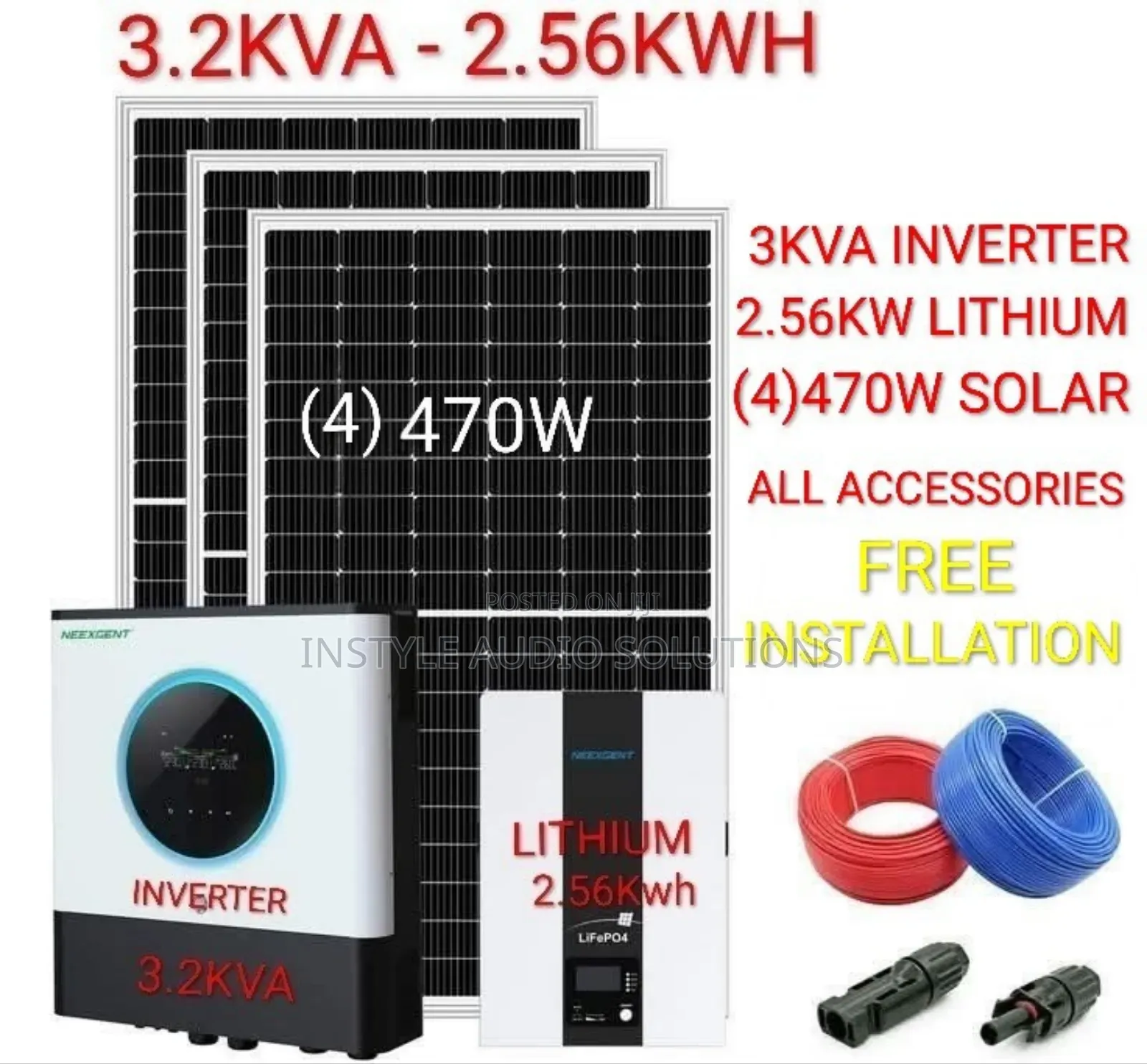 3kw Offgrid Solar Kit - 2.56kwh Lithium Battery - (4)470w Solar Kit