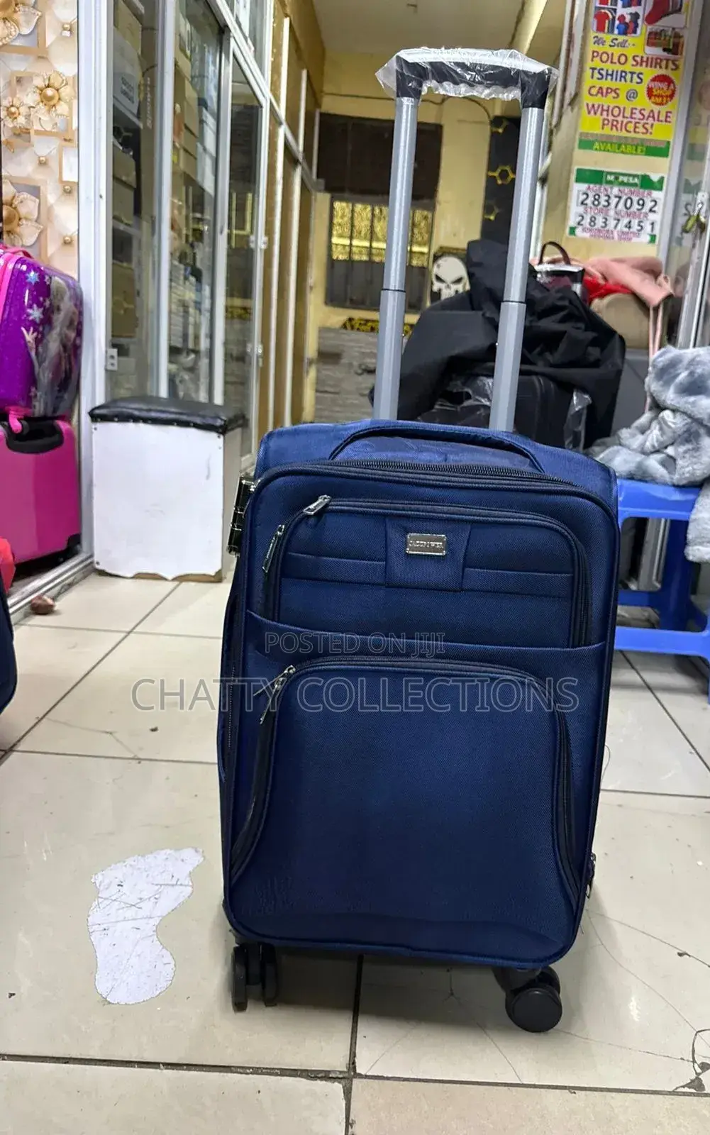 Navy Blue Small Fabric Suitcase