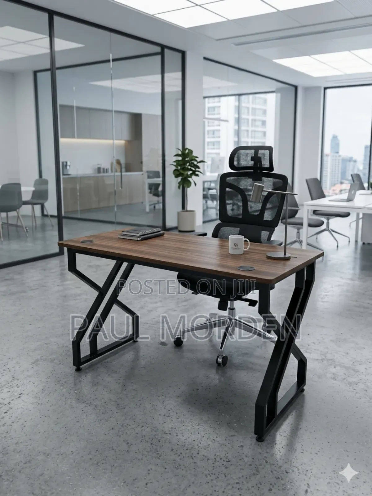 Office Table :Complete Black Stand Steel With Walnut Topboad (1.2m)