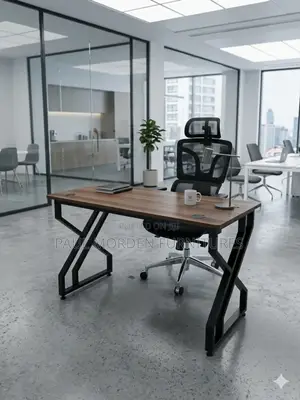 Office Table :Complete Black Stand Steel With Walnut Topboad (1.2m)
