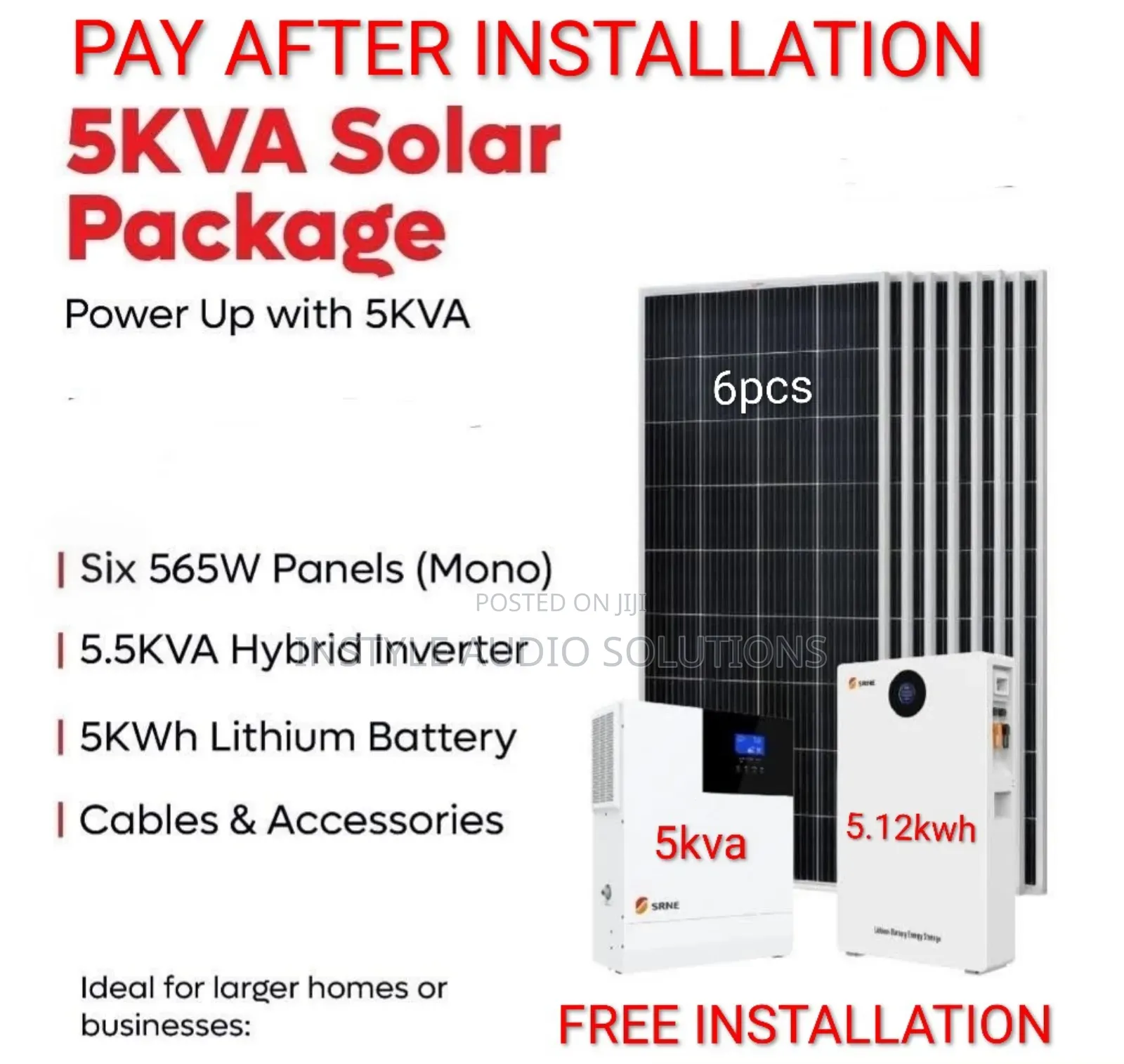 5 5kva Offgrid Solar- 5.12kwh Lithium Battery- (6)615w Solar Package